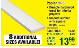 Menards Poplar Durable hardwood great for interior projects Smooth surface with square edges offer