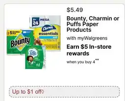 Walgreens Bounty, Charmin or Puffs Paper Products offer
