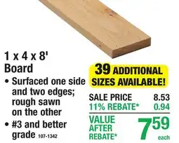 Menards 1 x 4 x 8' Board Surfaced one side and two edges rough sawn on the other #3 and better grade offer