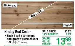 Menards Knotty Red Cedar • Each 1 x 6 x 8' tongue and groove piece covers 3.33 sq. ft offer