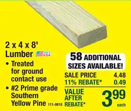 Menards 2 x 4 x 8' Pressure Treated Lumber offer