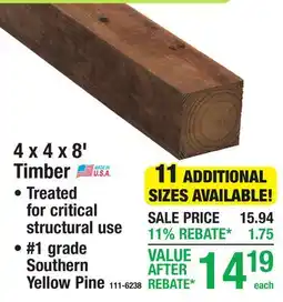 Menards Treated for critical structural use #1 grade Southern Yellow Pine offer