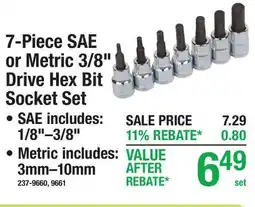 Menards 7-Piece SAE or Metric 3/8 Drive Hex Bit Socket Set offer