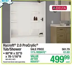 Menards Hycroft 2.0 ProCrylic Tub/Shower 60W x 32Dx 78-1/16H offer