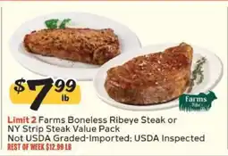 Winn Dixie Farms Boneless Ribeye Steak or NY Strip Steak Value Pack offer
