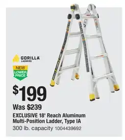 The Home Depot GORILLA 18' Reach Aluminum Multi-Position Ladder, Type IA 300 offer