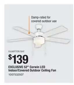 The Home Depot HAMPTON BAY 52 Corwin LED Indoor/Covered Outdoor Ceiling Fan offer