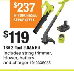 The Home Depot RYOBI-ONE 18V 2-Tool 2.0Ah Kit offer