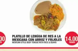 Carnicerias Jimenez PLATILLO DE LENGUA DE RES A LA MEXICANA CON ARROZ Y FRIOLES offer