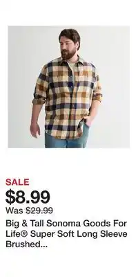 Kohl's Big & Tall Sonoma Goods For Life Super Soft Long Sleeve Brushed Flannel Shirt offer