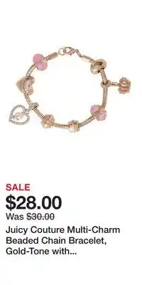 Kohl's Juicy Couture Multi‑Charm Beaded Chain Bracelet, Gold‑Tone with Pink Accents offer