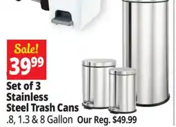 Ocean State Job Lot Set of 3 Stainless Steel Trash Cans offer
