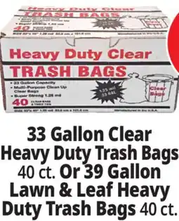 Ocean State Job Lot 33 Gallon Clear Heavy Duty Trash Bags 40 ct. Or 39 Gallon Lawn & Leaf offer