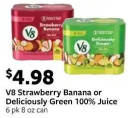 Fareway V8 Strawberry Banana or Deliciously Green 100% Juice offer