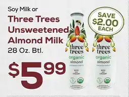 DeCicco & Sons Soy Milk or Three Trees Unsweetened Almond Milk offer