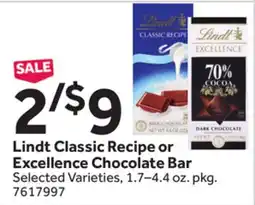 Stop&Shop Lindt Classic Recipe or Excellence Chocolate Bar offer