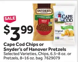 Stop&Shop Cape Cod Chips or Snyder's of Hanover Pretzels offer