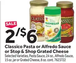 Stop&Shop Classico Pasta or Alfredo Sauce or Stop & Shop Grated Cheese offer