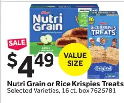 Stop&Shop Kellogg's Nutri Grain or Rice Krispies Treats offer