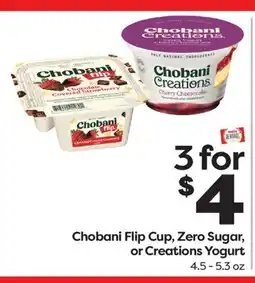 Weis Markets Chobani Flip Cup, Zero Sugar, or Creations Yogurt offer