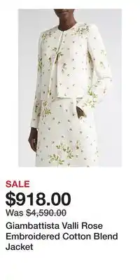 Nordstrom Giambattista Valli Rose Embroidered Cotton Blend Jacket offer