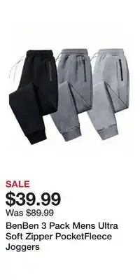 Nordstrom BenBen 3 Pack Mens Ultra Soft Zipper PocketFleece Joggers offer