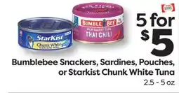 Weis Markets Bumblebee Snackers, Sardines, Pouches, or Starkist Chunk White Tuna offer