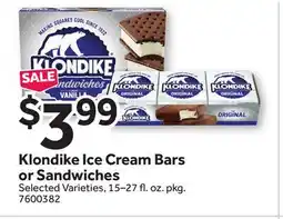 Stop&Shop Klondike Ice Cream Bars or Sandwiches offer