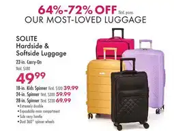 Boscov's SOLITE Hardside & Softside Luggage offer