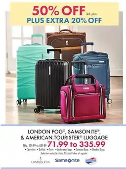 Boscov's LONDON FOG , SAMSONITE , & AMERICAN TOURISTER LUGGAGE offer