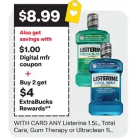 CVS ANY Listerine 1.5L, Total Care, Gum Therapy or Ultraclean 1L offer