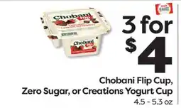 Weis Markets Chobani Flip Cup, Zero Sugar, or Creations Yogurt Cup offer
