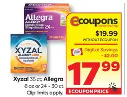 Weis Markets Xyzal 35 ct Allegra 8 oz or 24-30 ct offer