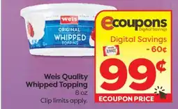Weis Markets Weis Quality Whipped Topping offer