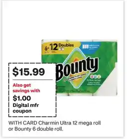 CVS Charmin Ultra 12 mega roll or Bounty 6 double roll offer