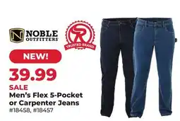 Runnings Noble Outfitters Men's Flex 5-Pocket or Carpenter Jeans offer
