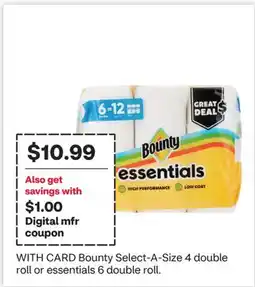 CVS Bounty Select-A-Size 4 double roll or essentials 6 double roll offer