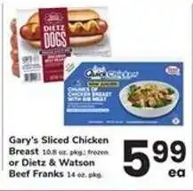Safeway Gary's Sliced Chicken Breast or Dietz & Watson Beef Franks offer