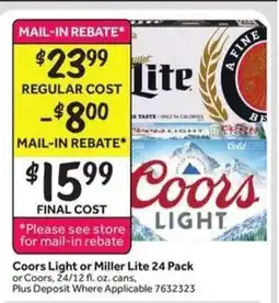 Stop&Shop Coors Light or Miller Lite 24 Pack offer
