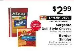 ShopRite Sargento Deli Style Cheese / Borden Singles offer