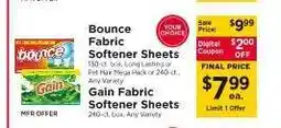 ShopRite Bounce & Gain Fabric Softener Sheets offer