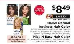 ShopRite Clairol Natural Instincts Hair Color / Nice'N Easy Hair Color offer