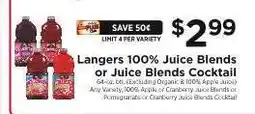ShopRite Langers 100% Juice Blends or Juice Blends Cocktail offer