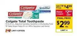 ShopRite Colgate Total Toothpaste offer