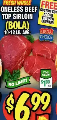 Western Beef FRESH WHOLE ONELESS BEEF TOP SIRLOIN (BOLA) offer