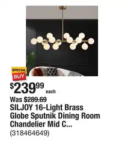 The Home Depot SILJOY 16-Light Brass Globe Sputnik Dining Room Chandelier Mid Century Kitchen Pendant Light offer