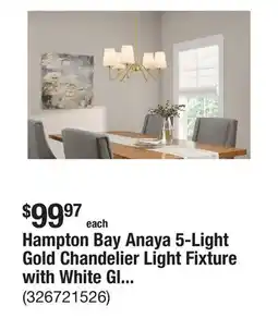 The Home Depot Hampton Bay Anaya 5-Light Gold Chandelier Light Fixture with White Glass Shades offer