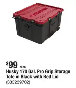 The Home Depot Husky 170 Gal. Pro Grip Storage Tote in Black with Red Lid offer