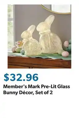 Sam's Club Member's Mark Pre-Lit Glass Bunny Décor, Set of 2 offer