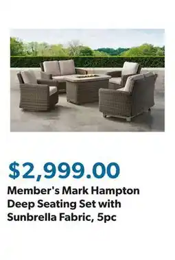 Sam's Club Member's Mark Hampton Deep Seating Set with Sunbrella Fabric, 5pc offer